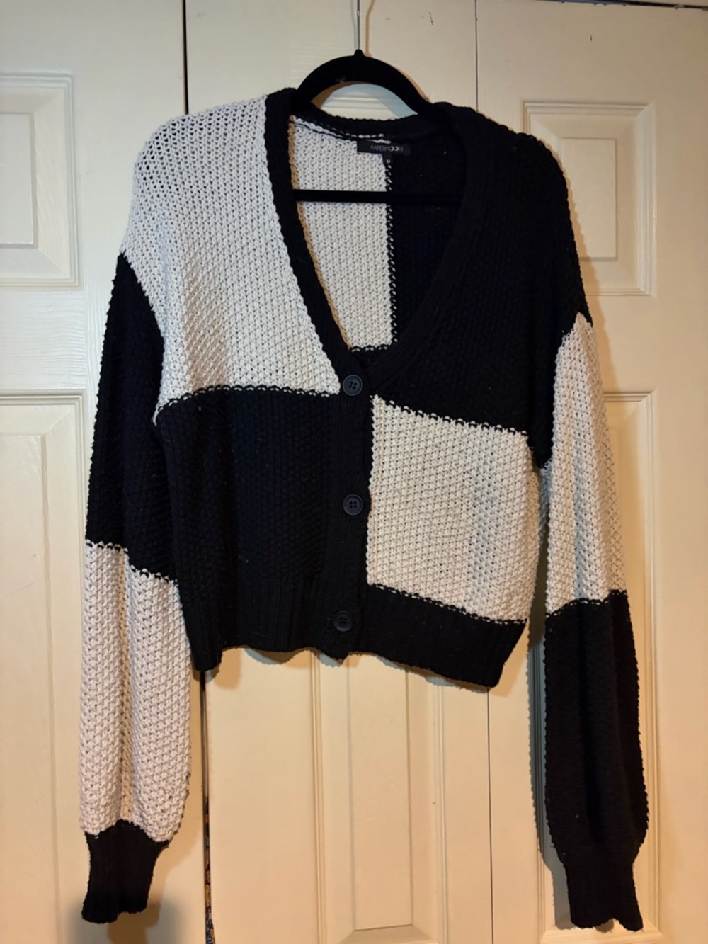 Papermoon Black & White Blocked V‑Neck Button Cardigan